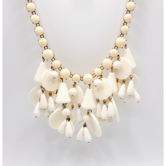 J. Crew Jewelry - J.Crew Wind Bell Necklace Cream Gold Bib Charm Signed